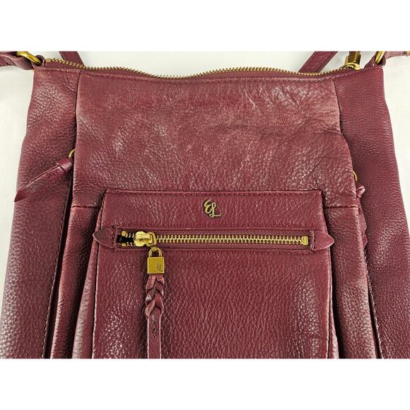 ELLIOTT LUCCA WOMEN'S GWEN BURGANDY PEBBLED LEATHER SHOULDER CROSSBODY BAG - Picture 4 of 15